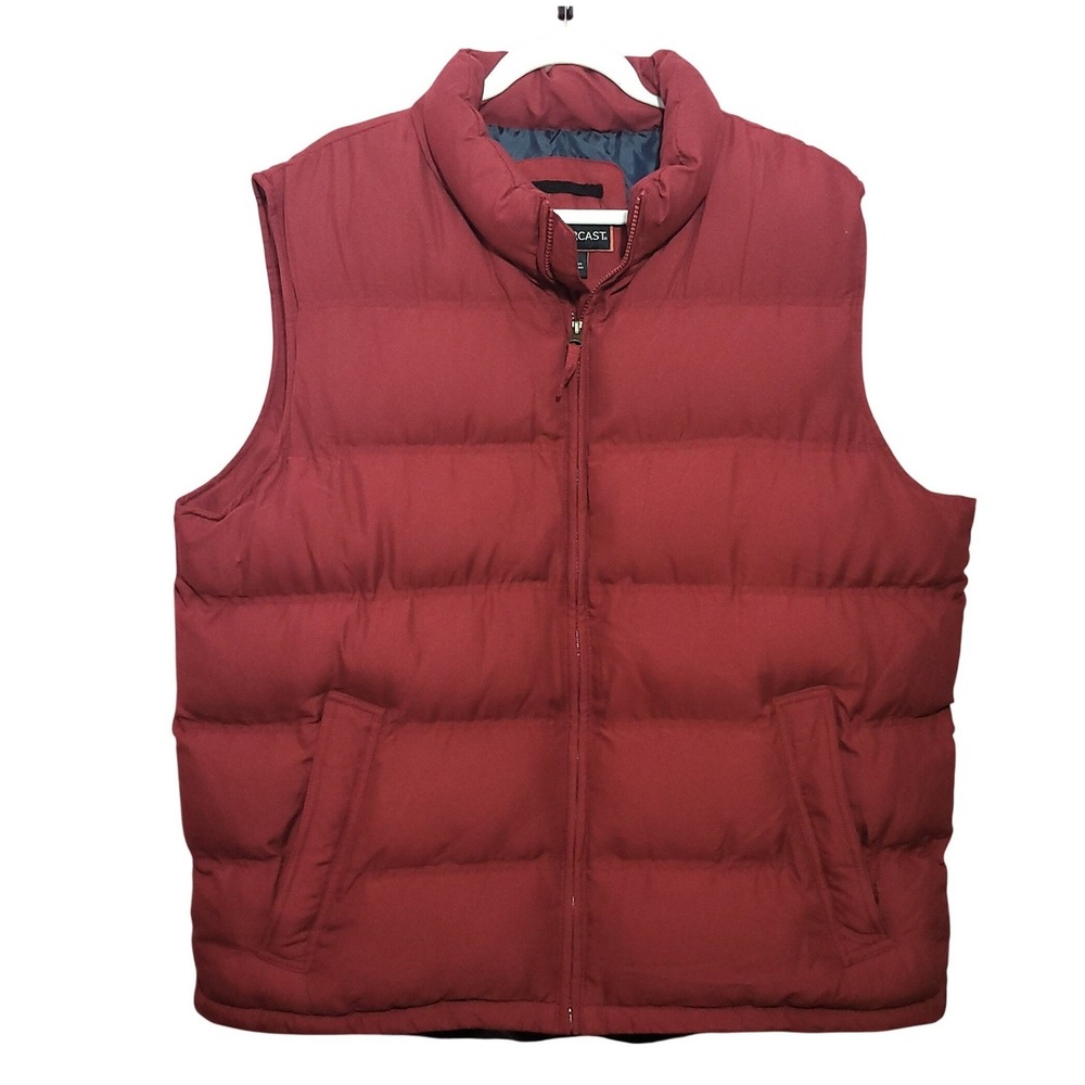 Weathercast Mens XL Puffer Vest Burgundy Red Quilted Full Zip Sleeveless Jacket